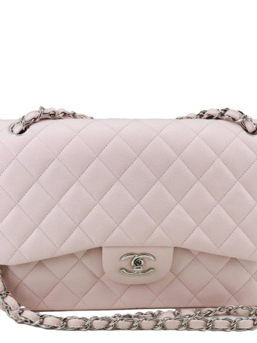 Chanel Classic Double Flap Jumbo Quilted Caviar Leather Shoulder Bag Light Pink
